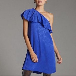 Anthropologie one shoulder animal print swing dress